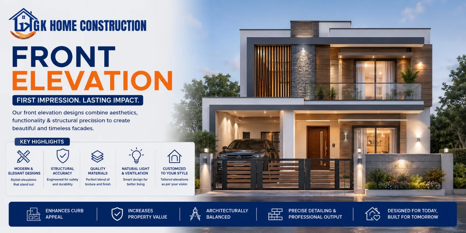 Front Elevation Design services in GK Home Construction